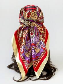 1條90cm Paisley圖案正方形圍巾，可作為日常圍巾、頭巾、或頭巾圍巾、髮箍、頭箍等使用，時尚裝扮必備品 - 彩色 - 查看 6