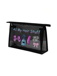 1 Stück Mesh Kosmetiktasche mit Haarschmuck Muster, multifunktionale Kosmetiktasche für Clips, Stirnbänder, rote Luftpolster Aufbewahrungstasche, tragbare Aufbewahrungstasche, Make-up Tasche, Hautpflege Tasche, Reiseaccessoires, Schlafsaalausstattung, Badezimmer Aufbewahrung, Schmuckaufbewahrung, Lippenpflege und Kosmetik Aufbewahrungstasche, Schulmaterial Tasche, Make-up Tasche, Urlaubsaccessoires - Verschiedenfarbig - Übersicht 11