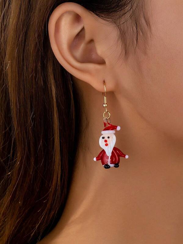 1 Pair Winter Christmas Snowman Earring - Handmade Glass Xmas Earrings Jewelry Gift For Women & Girls