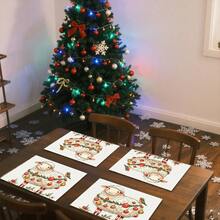 1 set/1 pièce/4 pièces/6 pièces Dessous de plat motif mouton et baie de houx de Noël, dessous de plat rectangulaires en polyester lavables en machine, protège-table, dessous de plat isolants, décorations de table de restaurant, fournitures de fête, décorations de Noël pouvant tous être offerts en cadeau