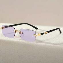 Vintage Square Frameless Glasses - Black With Gold Accents, Lightweight And Comfortable Unisex Style, Versatile For Casual And Formal Outfits - Đen và xám - Xem 6