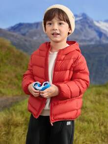 Balabala Tween Girl Lightweight Down Jacket Fall/Winter – Hooded Water & Oil Resistant Family Style - Brick Red - View 3