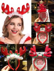 New Christmas Reindeer Antlers Headband With Cute Animal Elements - Holiday Hair Accessories, Fashionable Dress Up Headbands, Great For Gift Giving - Single Pack, Women's Cute Antlers Headband, Polyester Christmas Party Hair Accessories Headband