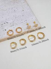 4对迷你立方氧化锆花朵耳钉套装，可叠戴，女士款；精致14K镀金扁平球形耳钉，适合耳垂、耳骨、耳廓等多种穿孔部位，男女皆宜 - Gold-3# - 查看 3