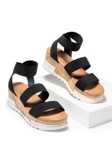 Women's Open Toe Ankle Strap Casual Flatform Platform Sandals - Black - View 6