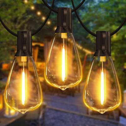 Outdoor String Lights LED 96FT/29m, S14 2Pack 48FT Festoon Lights Mains Powered With 30+2 2W Plastic Bulbs, IP65 Waterproof Garden String Lights For P