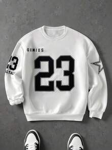 New Autumn/Winter Men's Casual Number Print Loose Fit Pullover Hoodie