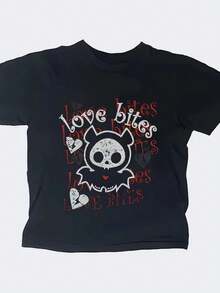 90s Y2K Style Punk Vintage Women Trash Crop Top Streetwear Gothic Punk Girlish Short Sleeve Casual Slim Fashion Tees - 黑色1 - 查看 1