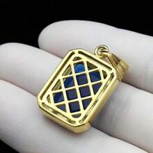 18-36"MEN Stainless Steel 3mm Silver/Gold Plated Box Chain Rhinestone Pendant - 金色+藍色寶石 - 查看 3