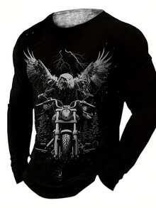 Plus Size Men's Long Sleeve Casual Eagle Graphic Design Shirt