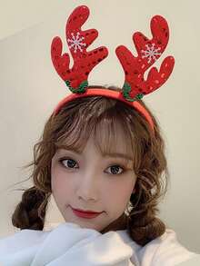 New Christmas Reindeer Antlers Headband With Cute Animal Elements - Holiday Hair Accessories, Fashionable Dress Up Headbands, Great For Gift Giving - Single Pack, Women's Cute Antlers Headband, Polyester Christmas Party Hair Accessories Headband
