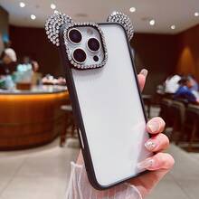 Rhinestone Bear Ear Phone Case Compatible With IPhone 16 Pro Max, 11, 12, 13, 14 Pro Max, 16, 15, 14, 16 Pro, 15 Pro Max, 13 Pro, 15 Plus/14 Plus, 13 Pro Max, 14 Pro Max, 17, 17 Pro Max, 17 Pro, 17 AIM Protective Cover/Case