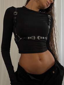 1pc Women's Sexy Fashion Rivet Waist Corset Harness, Adjustable Dark Style Chest Body Decor Strap, Suitable For Daily, Party, Halloween Costume Matching