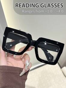 1 pieza/4 piezas Gafas de lectura de mujer con marco geométrico grande de plástico multicolor exagerado personalizado, con 6 opciones de dioptrías de +1.0 a +2.5 aumentos, para actividades al aire libre, citas, oficina, festivales musicales, salidas familiares y atuendos para salir - transparente - Ver 11