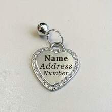 Personalized Heart-Shaped Pet ID Tag, Zinc Alloy Material With Rhinestones And Bell, Dog And Cat Collar Pendant, Engraved Pet Name And Contact Info, Accessory To Prevent Pet Loss, Ideal Pet Gift