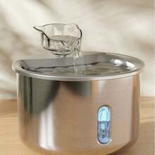 PETSIN 1 件不锈钢宠物饮水器，USB 供电自动猫狗饮水器，带防溅盆，运行安静，可增加饮水量 - 无需电池，室内宠物配件|时尚宠物饮水器|耐用宠物用品，