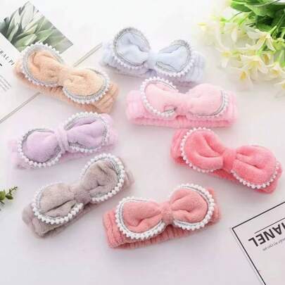 Simple Solid Color Bow Hairband Wide Edge Hairband Women's Face Wash Makeup Headband Hair Hoop Bundle Curling Edge, Fall, Hair Accessories, Travel, Women, Hair Tools, Hair Stuff, Stuff, Beauty Accessories,Gifts,Travel,Gifts For Women,Hair Stuff,Stocking Stuffers