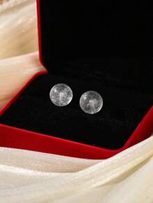 6/8/10mm Natural Stone Round Bead Stainless Steel Stud Earrings, Agate/Crystal/Faux Pearl And Other Natural Materials, Lucky Stone Healing Stone Energy Boosting, Fashion Jewelry Earrings For Women