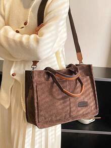 [US-Based Shipping]Brown Stylish Large Capacity Solid Color Corduroy Tote Bag For Women,Letter Patch Multi-Pocket Shoulder Bag For Commuting & Going Out, Lightweight Durable Removable Shoulder Strap Outdoor Travel Crossbody Bags, Casual Versatile Square Shopping Handbag,Simple Versatile,Hobo Tote Bag For Women, Casual Large Capacity Purse Bucket Bag, Shoulder Satchel Daypack For Outdoor Travel And Work Commuting, Vintage Satchel Shopping Bags Computer Handbag,Purses And Bags Women Bags For Women Black Purse Beach Bag Halloween Tote Bags For Women Bolsos Para Mujer Crossbody Bags For Women Handbags For Women White Purse Totes Bags For Women Brown Purse Clear Bag School Bag Bride Purses For Women Wedding Clear Purse Work Bag Lunch Bag For Women Carteras Para Mujer - 棕色 - 查看 2