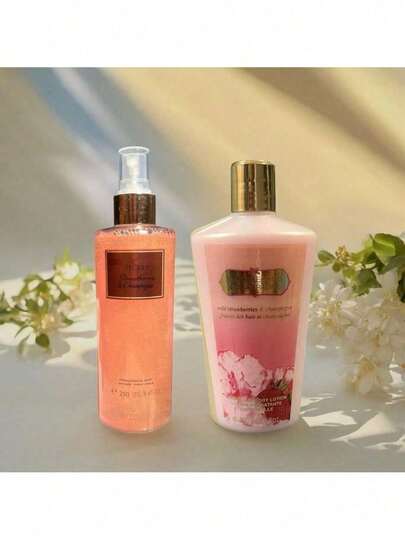 Kit Body Splash Feminino com Glitter VS 250ml + Creme Hidratante Corporal 250ml - MORANGO COM CHAMPANHE