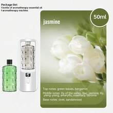 可充电自动香薰机，酒店精油扩散器，持久室内香氛喷雾，办公室空气清新剂 - 5 种可调模式，6 种精油香味（玫瑰、茉莉、柠檬、檀香、沉香、橙花），7 色情绪灯