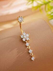 1 件装肚脐环，采用 4 段雪花设计，不锈钢肚脐穿孔首饰，性感长款身体穿孔配件，适合日常佩戴