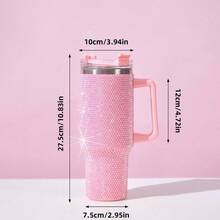 Vaso Taza Térmico Acero Inoxidable 40oz Con Calor/frí Viaje, pajita y cepillo de limpieza, taza de viaje isotérmica de acero inoxidable reutilizable con diamantes Taza isotérmica de acero inoxidable / hervidor al vacío de acero inoxidable degradado en varios colores, Vaso Thermo Termo Brillos Con Asa 40 Oz Frio O Caliente ,como regalo navideño para novias, familias - rosa rosa - Ver 9