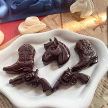 Cowboy Chocolate Molds,Cowboy Hat Boot Horse Saddle Shape Silicone Candy Molds Western Themed Party Baking Moulds Jello Ice Cube Candle Mold For Cupcake Cakesicle Decorations