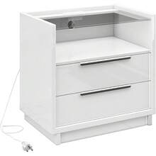 Nightstand Set Of 2, 23.6'' End Table With Charging Station, Modern High Gloss Bedside Table With Glass Top, Spacious Drawers And Open Shelf, Stylish Nightstand For Sleeping Area, Easy Assembly, White - 白色 - 查看 7
