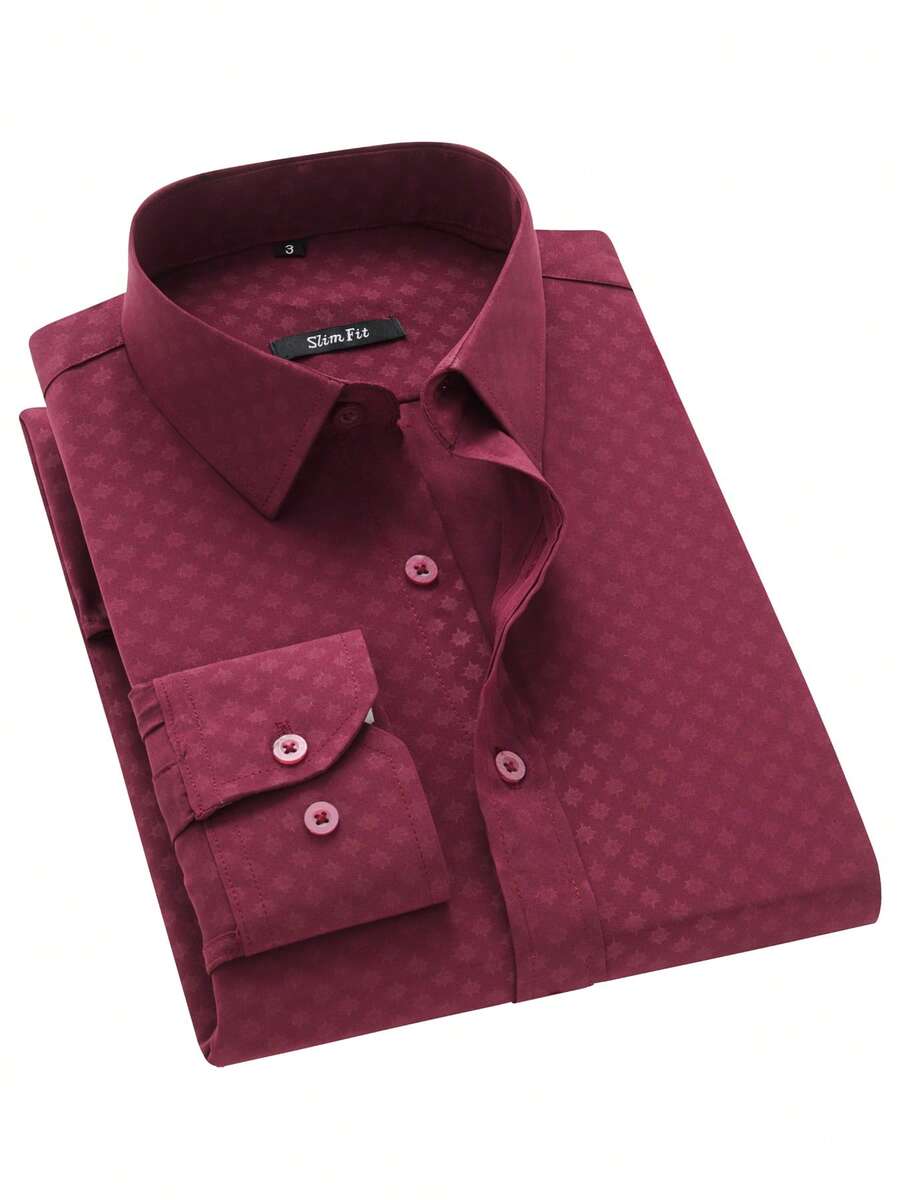 Rand paul Men's Printed Shirt Slim Fit Social Casual Versatile Elegant Fashion 2025 - 酒紅色 - 查看 1