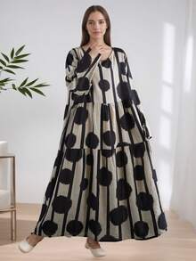 AZAH Bluzki, Jesienna nowość 2025, Luźna sukienka z okrągłym dekoltem i długimi rękawami, Sukienka damska w rozmiarze plate, Luźna sukienka plażowa w stylu boho na wakacje, Sukienka bazowa, Jedna sukienka, Długa sukienka jesienna