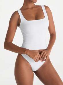 XLLAIS 女士纯色方领无袖背心，修身休闲款，白色，春夏款