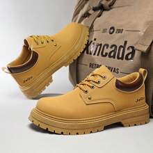 Sapatos de Couro Outono Masculino, Oxford de Sola Grossa Retrô Preto, Botas de Trabalho Externo, Botas de Cano Baixo, Estilo Britânico