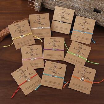 10pcs/ Set Good Luck Wish Bracelet, 4 Leaf Clover Charm Pendant Bracelet, Lucky Four Leaf Clover Shamrock Bracelet Gift, Good Luck Wish Card Bracelet Gift, Colorful Adjustable Bracelet, Gift For Family Irish Friend