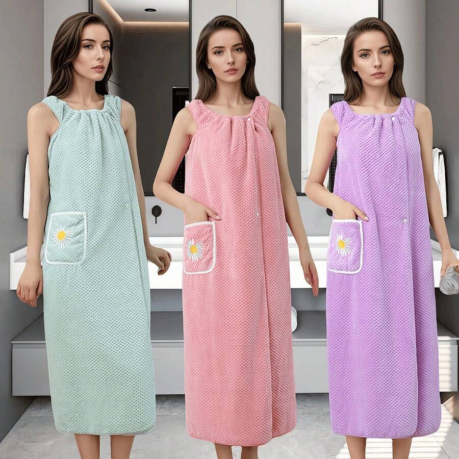 1PC Women's Towel Wrap Bathrobe, Recommended For 88-165 Lbs, Caution For Plus Size Users, Quick-Dry Spa Wrap Towel With Thick Straps, Patterned Wearable Bath Skirt, Absorbent Bath Towel For Home Bathroom, Sauna Wrap For Women, New Pineapple Embroidery Bath Skirt, Wearable & Wrap-Around Plus Size Bath Towel, Non-Shedding