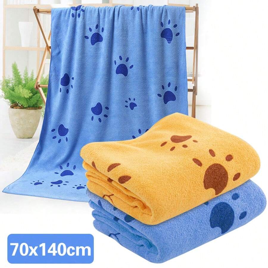 2X Large Pet Dog Cleaning Towel Super Absorbent Fast Drying Microfibre 140x70cm - Blue Orange - View 1