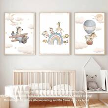 3件套婴儿房装饰印花。野生动物育儿室印花，波西米亚彩虹墙饰，野生动物婴儿房装饰 - 野生动物婴儿房墙饰 - 婴儿房装饰 - 儿童房。野生动物婴儿墙饰套装 - 带衬垫细节的水彩动物印花，婴儿房墙饰 - 彩色 - 查看 2