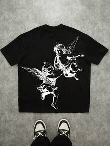 Camiseta de cuello redondo de manga corta para hombres, con estilo para el verano - Negro - Ver 4