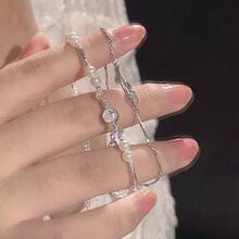 优雅的法国郁金香和珍珠手链，奢华小众时尚闪亮双层手链 - 多色 - 查看 3