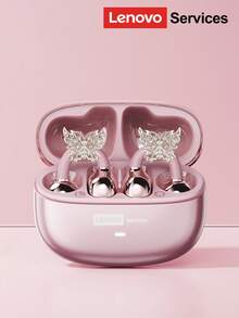Lenovo سماعات بلوتوث موضة من ليونوفو LE302 مع إكسسوارات سماعات الأذن على شكل فراشة، سماعات أذن قابلة للتثبيت بالكليب مع صوت محيطي، جودة صوت عالية، انخفاض في التأخير، إلغاء ضوضاء ENC، ارتداء مريح، مناسبة كإكسسوار أقراط موضة وهدية للنساء