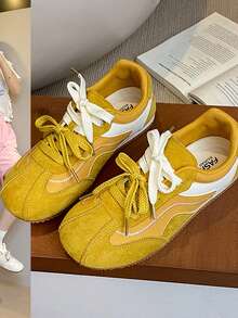 Damen Größe 35-40 einfarbige lässige, süße, preppy Schnürsneaker mit Patchwork, bequeme flache Lässig Schuhe für Gym, Campus, Urlaub, ganzjährig