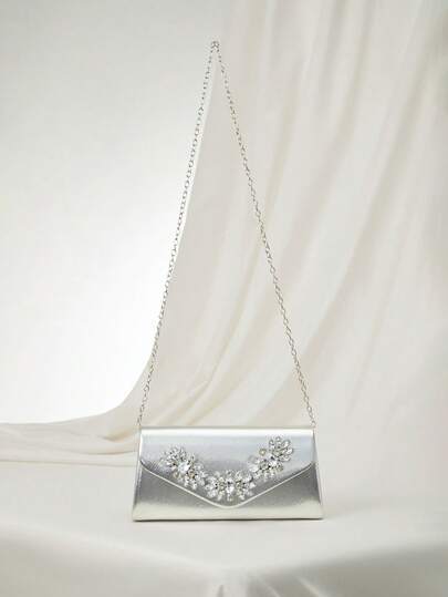 Vince 亮片手提包 1 件装晚宴手提包，饰有闪亮水钻搭扣 - PU 皮革小方包，可单肩、斜挎或手拿 - 适合派对、圣诞节、冬季，是圣诞礼物的理想之选