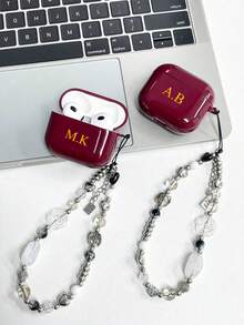 Vỏ bảo vệ tai nghe dễ thương màu đỏ rượu vang trơn tùy chỉnh (có dây treo pha lê) + Dây đeo hoa mạ điện tương thích với Apple 1/2, Pro 2/3, 4, Tên chữ cái tùy chỉnh, Trở lại trường, Quà tặng ngày lễ tình nhân, Quà tặng sinh nhật tuyệt vời, Quà tặng ngày lễ, Quà tặng cho nam và nữ, Quà tặng cá nhân hóa - Màu Đỏ Sâu - Xem 5