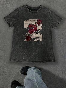 女士做旧水洗印花圆领T恤，夏季 - 黑色 - 查看 3