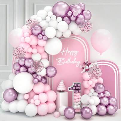 Pink White Balloon Garland Arch Kit Happy Birthday Party Decoration Kids Girl Baby Shower Wedding Birthday Balloon Party Supplies