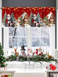 Cortinas de cozinha com saia de Natal de 1 peça, cortinas curtas de poliéster com bolso para vara e boneco de neve de Papai Noel fofo de 55 x 18 polegadas, tratamentos de janela para o inverno, decoração festiva de Natal, decorações de Natal para casa 2025 - Multicolorido - Ver 2
