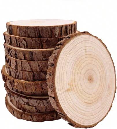 10 Pcs Natural Wood Slices, 9-10cm Unfinished Round Wood Slices Kit, No Hole Log Wooden Circles For Arts, Christmas Or Wedding Ornaments And DIY Crafts 9-10cm