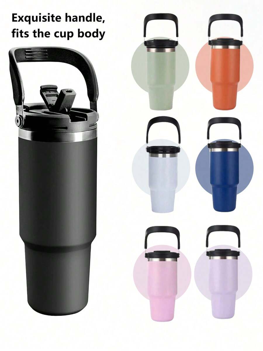 1pc 20/30oz Stainless Steel Glass Tumbler With Lid And Handle - Double Wall Insulated, Keeps Hot/Cold Coffee Cup, Leak-Proof, With Vacuum Insulation And Large Outdoor Capacity