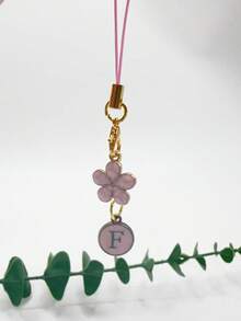 1pc Metallic Heart & Alphabet Letter A-Z Charm Phone Pendant - Black - View 58