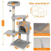 U'King 95Cm/112Cm Cat Tree, Small And Medium Cat Condos, Cat Climbing Tower With Grab Posts, Platforms,  Pompom And Sisal Rope Beige/Brown/Gray For Cat Fun, Relaxation, And Paw Care - Light Grey - View 6
